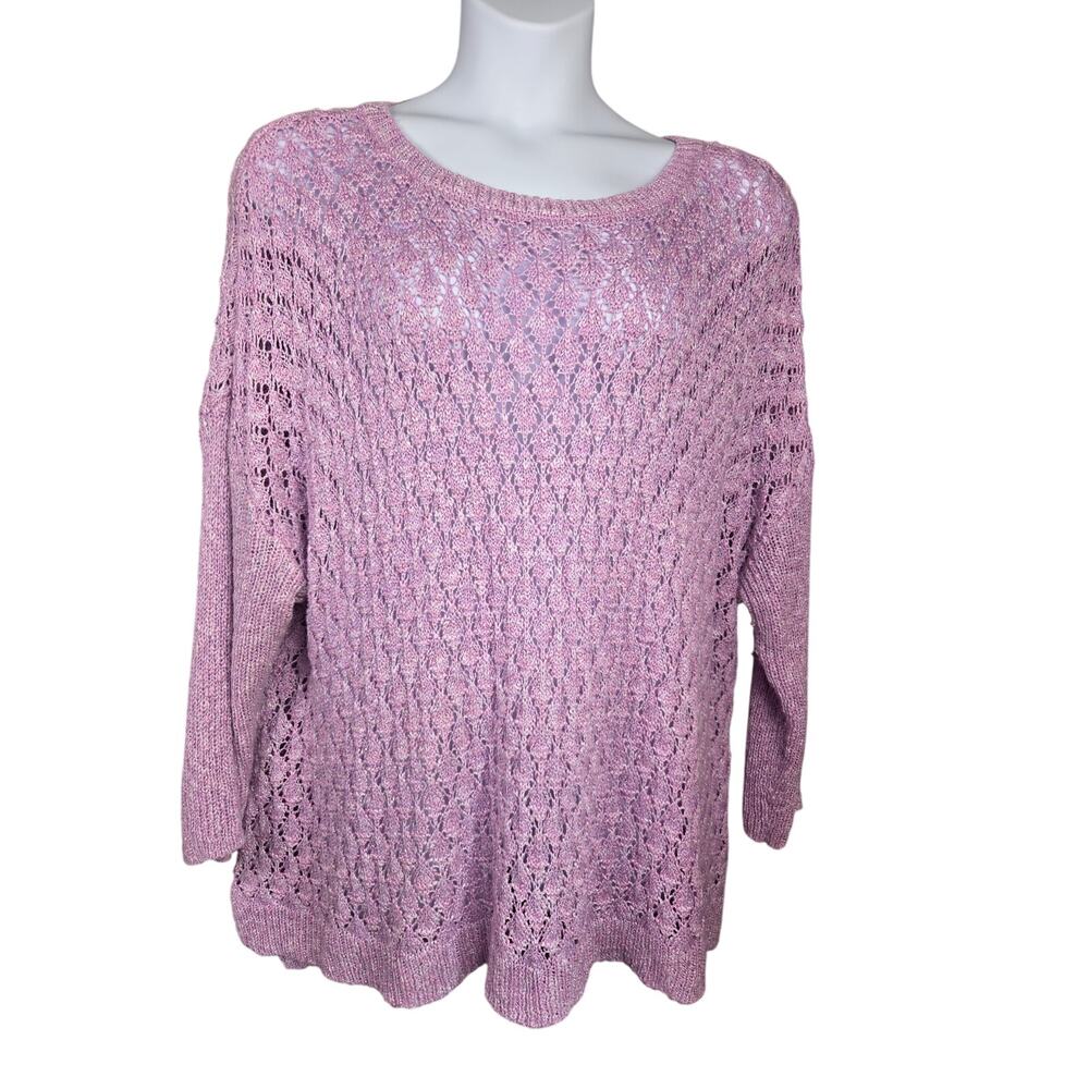 EVRI Sweater Womens 4X Lilac Open Knit Pointelle Tunic Plus Size